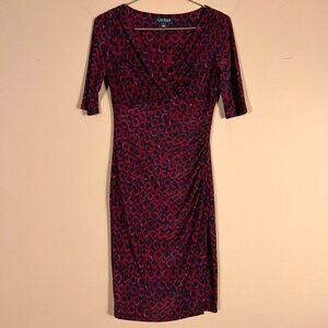 Lauren Ralph Lauren Wrap Geometric Ruched Cocktail Midi Dress Size 4